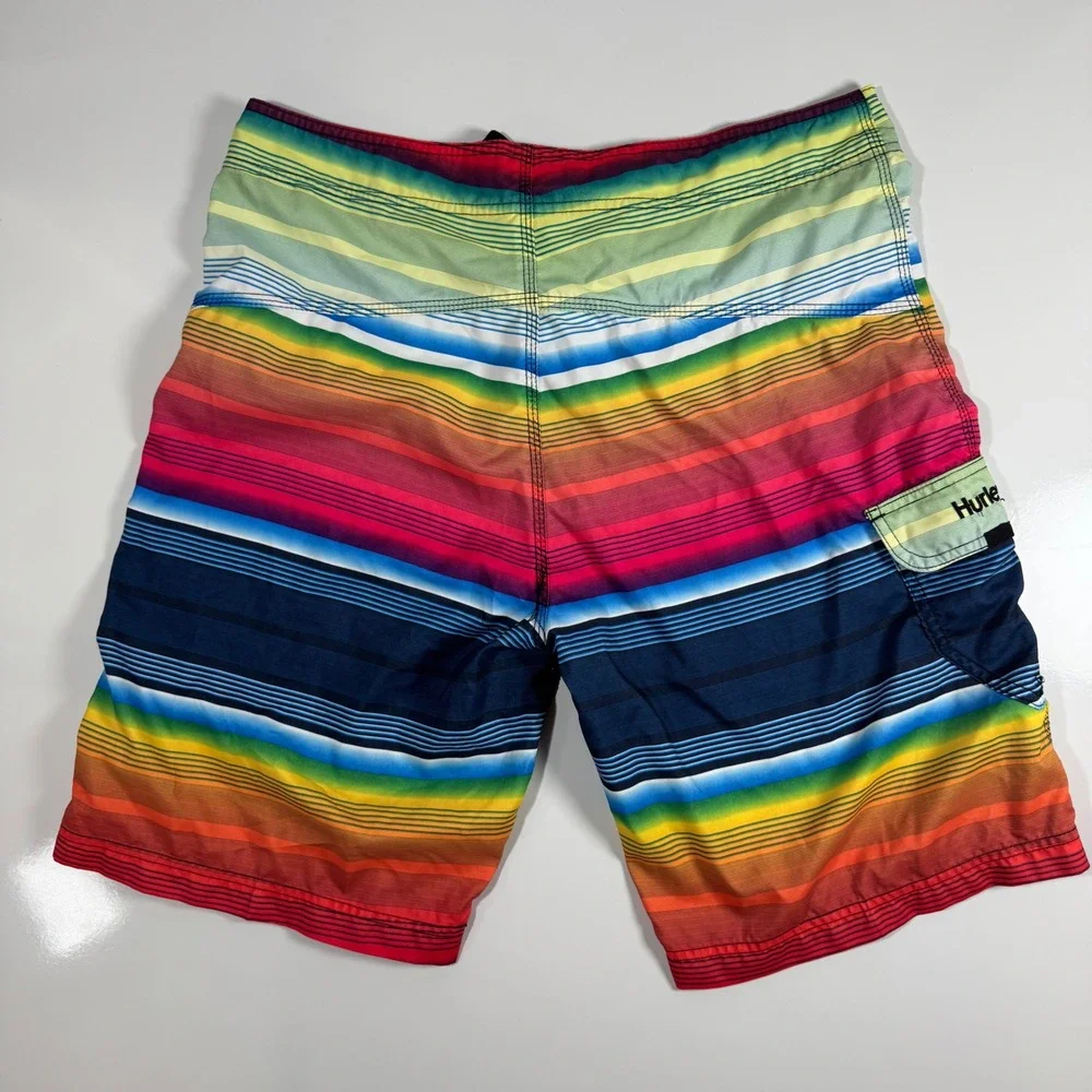 Hurley Striped Board Shorts Swim‎ Trunks Beach Surf Colorful Size 34